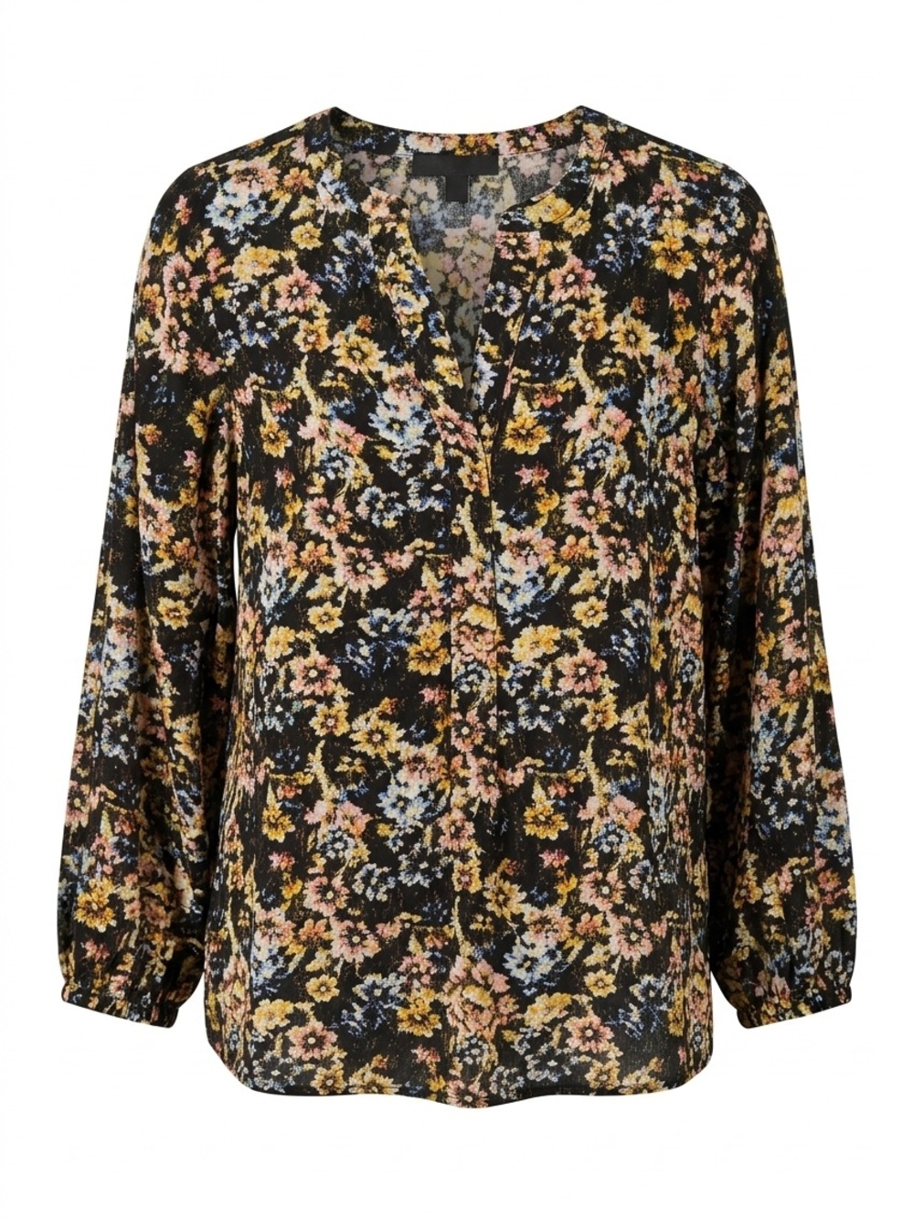Tahari Black Floral V-Neck Long Sleeve Blouse